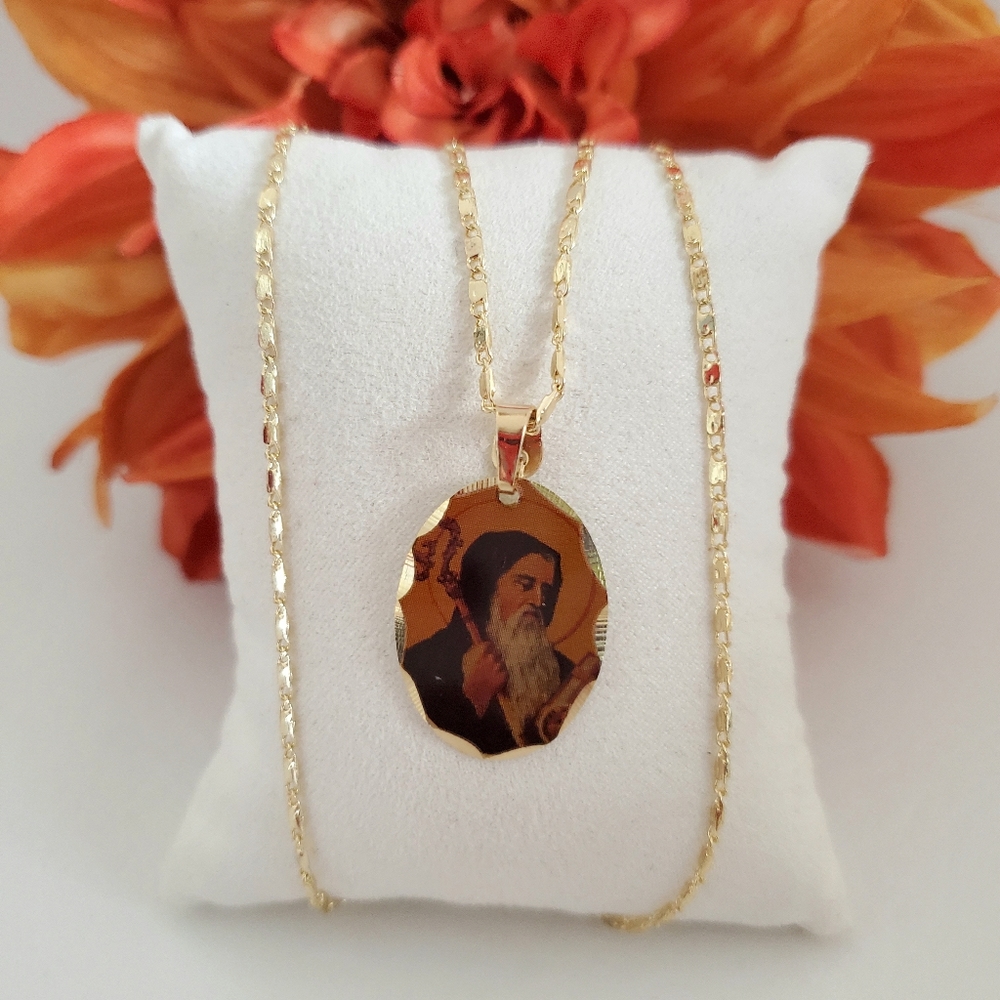 St Benedict Oval Picture Gold Plated Necklace
